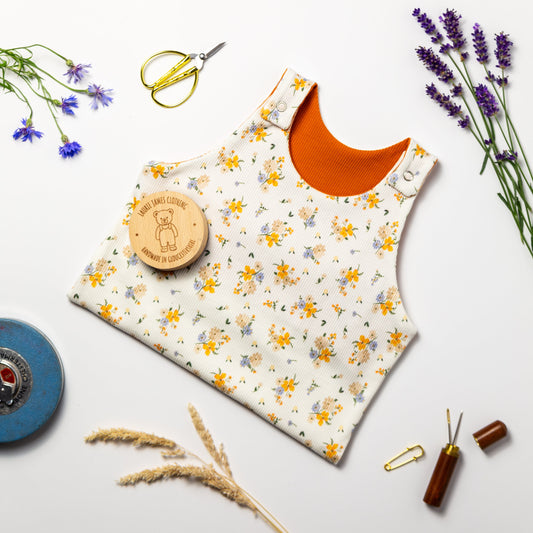 Blue and orange flowers - baby and children’s romper